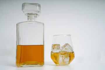  whiskey alcohol drink with ice on the rocks