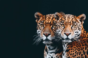 Obraz premium Two Majestic Jaguars with Striking Features Against Dark Background
