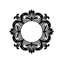 Elegant Black Floral Circular Frame - Decorative Design on White