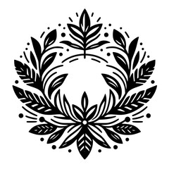 Black & White Floral Wreath Illustration, Minimalist Design