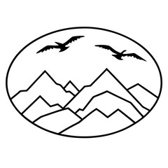 Birds flying over mountain range