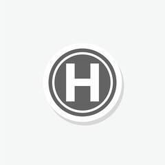 Helicopter landing pad icon sticker isolated on gray background