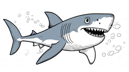 Cute_Shark Cartoon Coloring Page For Kids