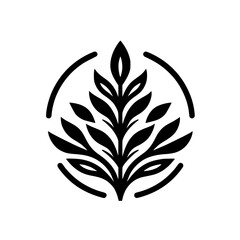 Minimalist Black Plant Logo in a Circle, for Branding and Nature Concepts