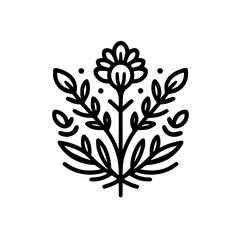 Minimalist Floral Emblem: Black Line Art on White Background