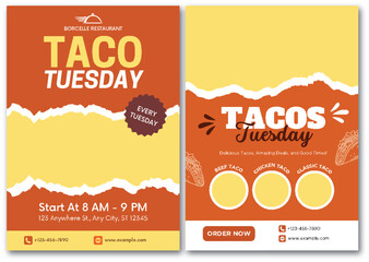Vibrant Taco Tuesday Promotion Flyer with Ripped Paper Style Design Elements