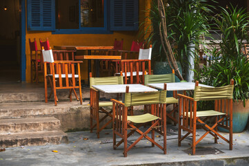 Retro romantic restaurant, cafe in the small Vietnamese town of Hoi An.