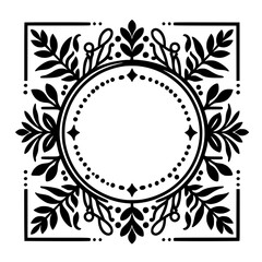 Elegant Black & White Floral Frame - Decorative Element