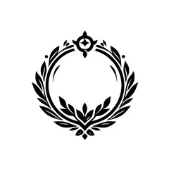 Elegant Black & White Laurel Wreath Crest, Minimalist Design