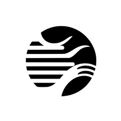 Abstract Logo Design: Black Circle with Stylized Wave & Lines