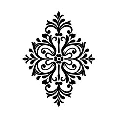 Intricate Black Floral Ornament on White, Vector, Decorative Design Element