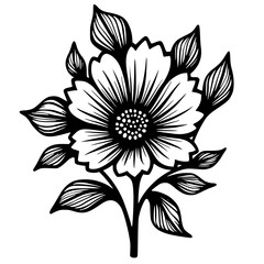 Black and White Floral Illustration: Minimalist Flower Design