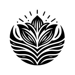 Black and White Floral Emblem with Bursting Light Elements