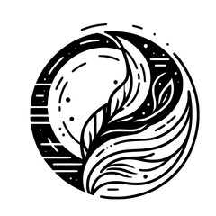 Abstract Yin Yang Leaf Design in Black and White