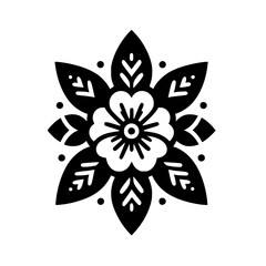Simple Black & White Floral Mandala Design on White Background