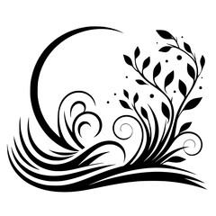 Elegant Floral Design: Black & White Swirls & Leaves