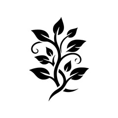 Black Leafy Vine Icon on White Background
