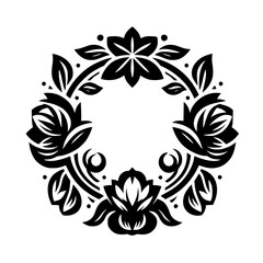 Elegant Floral Wreath: Black and White Vector Design