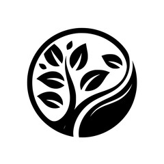 Black & White Minimalist Tree Logo, Circle Design, Nature Concept