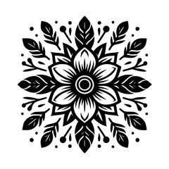 Elegant Black and White Floral Mandala Design, Vector Illustration