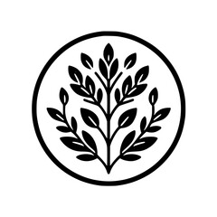 Minimalist Circular Botanical Logo: Black Leaves on White, Nature, Organic
