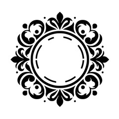 Elegant Black Floral Circle Frame, Vintage Design Element