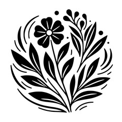 Floral Black and White Circle Illustration