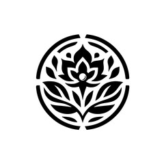 Minimalist Floral Mandala in Black & White on White Background