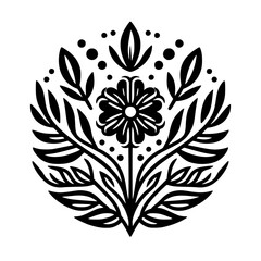 Ornamental Floral Design in Black and White, Vector Illustration