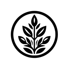 Minimalist Plant Icon, Circle Frame - Black and White Design