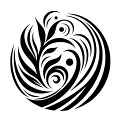Abstract Floral Swirl: Black and White Vector Illustration