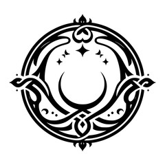 Black Celtic Knot Circle with Crescent Moon & Stars