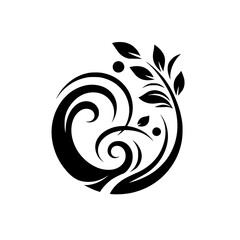 Organic Abstract Logo: Swirls, Leaves, and Dots - Elegant Black and White Design