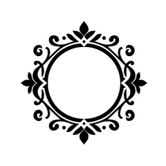 Elegant Black Floral Circular Frame, Isolated on White, Vector Design