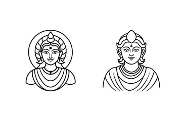 Line Art Illustrations Of Deities Representing Spirituality And Indian Culture With Black Outline