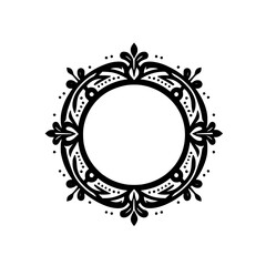 Elegant Black & White Floral Circular Frame for Design Projects