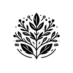 Botanical Emblem: Minimalist Floral Design in Black and White