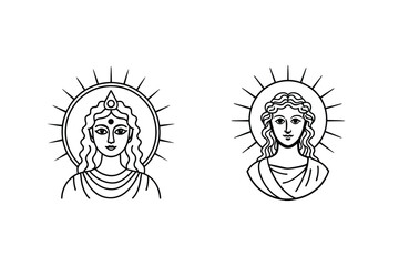Two Goddesses Vector Art Line Drawing Illustration Isolated On White Background