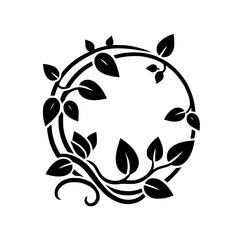Black Leaf Circle Vector Illustration - Ornamental Design Element