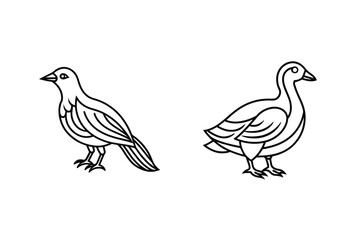 Vector Illustration Of Two Birds Outline Minimalist Black And White Graphic