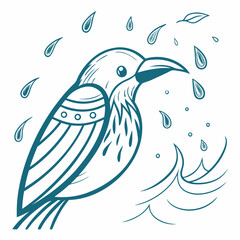 teal blue ink drip line with gentle flow and small splatters
