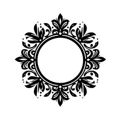 Elegant Black and White Floral Circle Frame - Vector Design