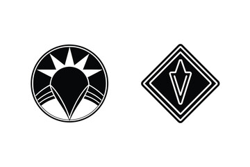 Minimalist Black And White Geometric Icons Featuring Arrows And Circular Design