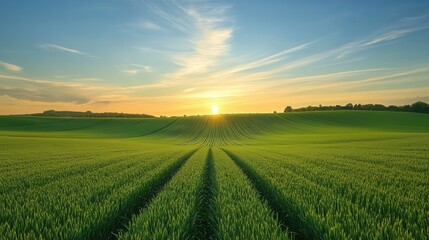 Sunrise over a vibrant green field