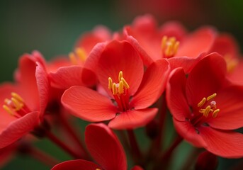Fototapeta premium Vibrant Red Flowers Softly Lit Close Up. AI Generated