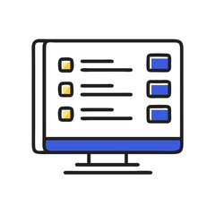 Computer monitor with interface menu icon in outline style