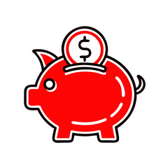 Obraz premium Piggy bank icon in red and black outline style