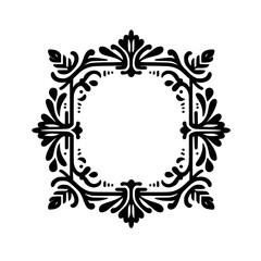 Ornate Black Floral Frame, Elegant Border Design, Isolated on White