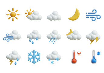 simple cute cartoon weather icon set 3D graphic