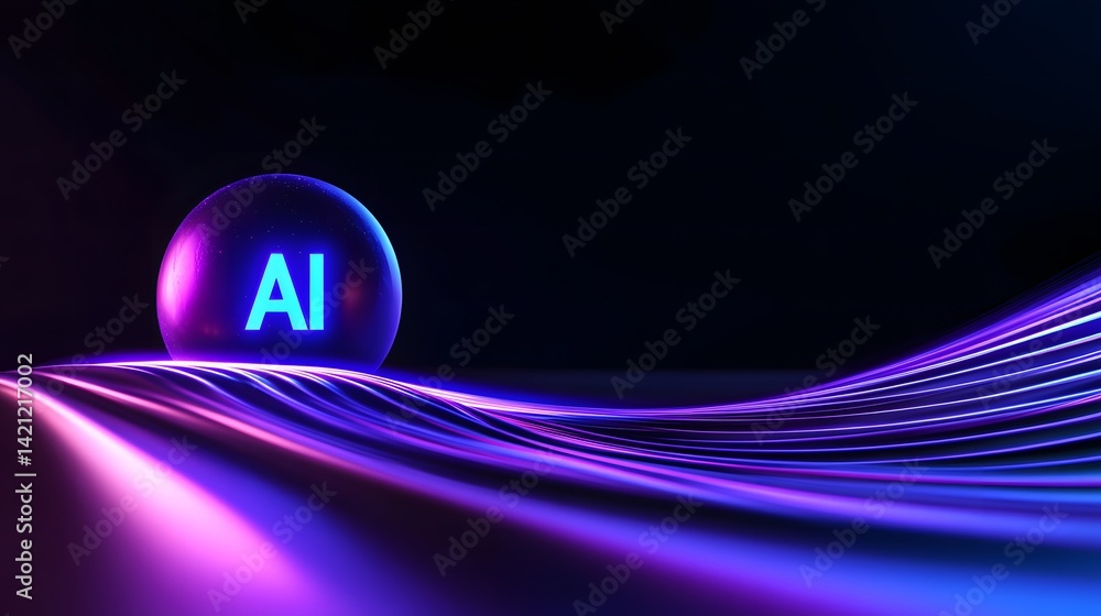 Poster a glowing orb with the text 'ai' hovers above a wave of neon lines